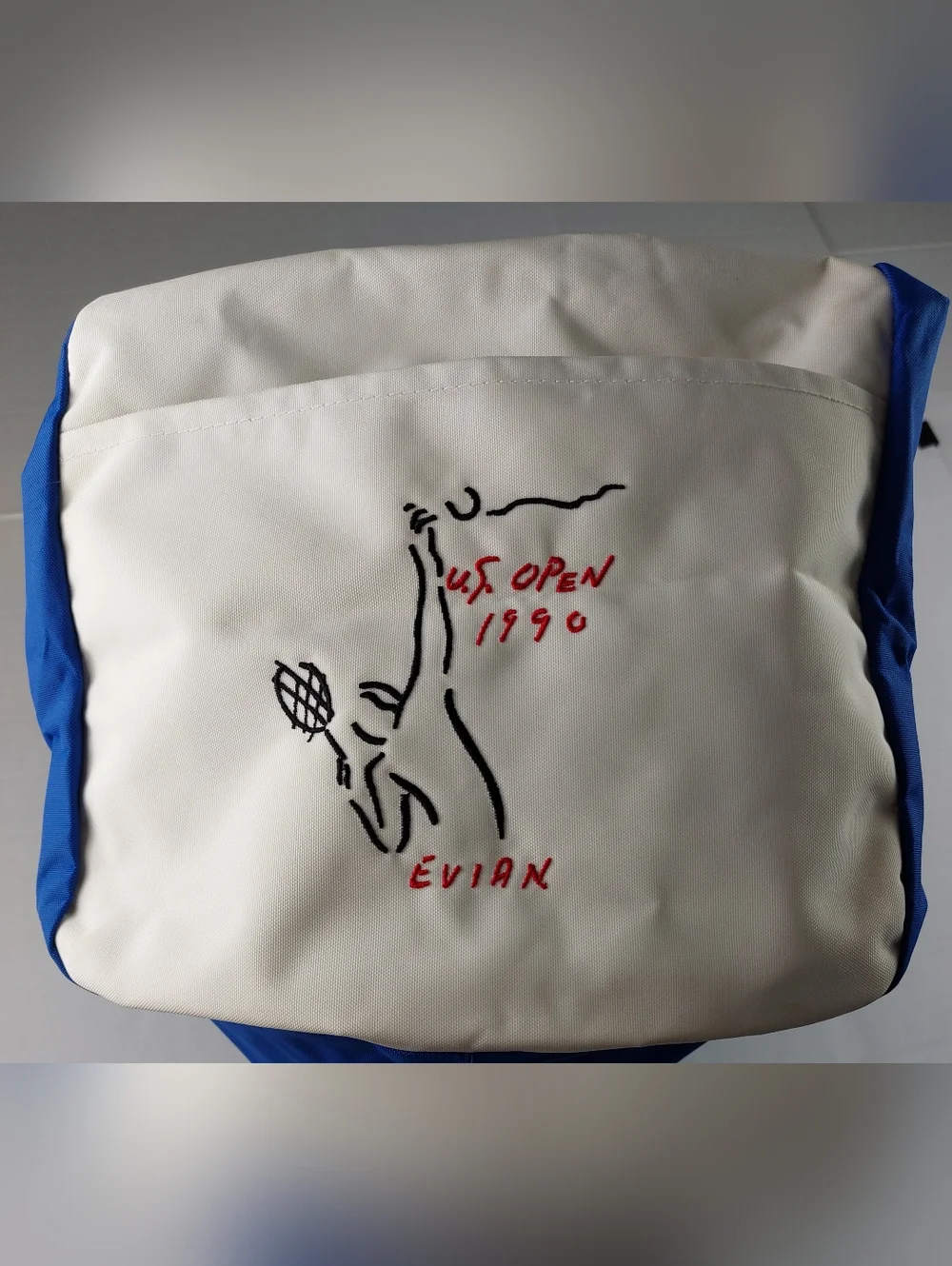 Vintage Just Richard 1990 US Open Evian Duffle Gym Bag Blue Union Made In USA